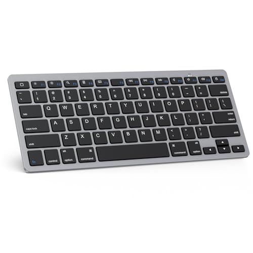 OMOTON Ultra-Slim Bluetooth Keyboard for iPad 11th/10th/9th/8th/7th, iPad Pro/Air/Mini and iPhone Series, Wireless iOS Keyboard with 12 Multimedia Keys for Office, Home, Travel, School, Black Grey - color: Black Grey