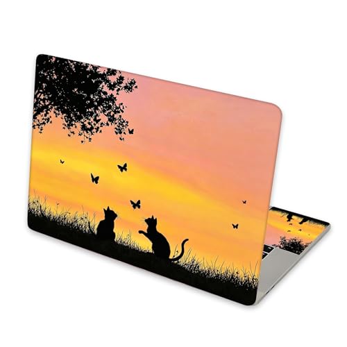 Universal Laptop Skin Sticker for 12/13/14/15.6 Inch Laptops, Reusable Vinyl Laptop Decal Cover, Waterproof Scratch Resistant Notebook Skin with 2 Wrist Pads,Two Cats Butterflies - color: Two Cats Butterflies
