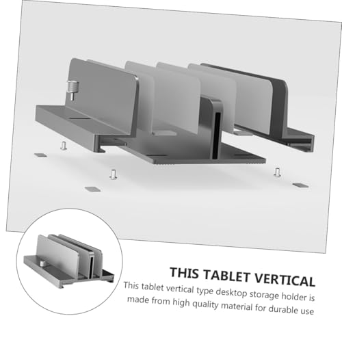 Toddmomy Aluminum Alloy Adjustable Laptop Vertical Stand with Dual Slots Gray Notebook Mount Base for Desk Tablet Vertical Holder Compatible with MacBook