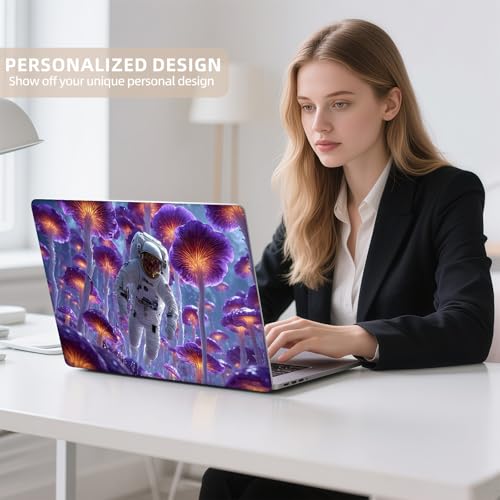 Universal Laptop Skin Sticker for 12/13/14/15.6 Inch Laptops, Reusable Vinyl Laptop Decal Cover, Waterproof Scratch Resistant Notebook Skin with 2 Wrist Pads,Astronaut in Purple Mushrooms - color: Astronaut in Purple Mushrooms