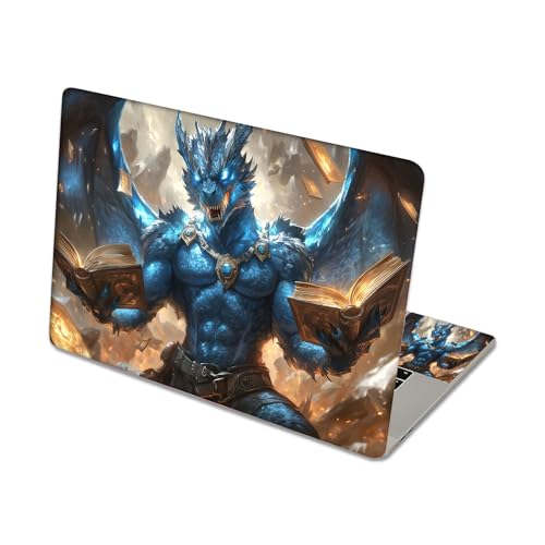 Aesthetic Laptop Skin Sticker, Blue Dragon Mage with Floating Tomes Waterproof Vinyl Laptop Decal, Removable Bubble Free, Reusable Protective Cover for 13 14 15 15.6 Inch - color: Blue Dragon Mage with Floating Tomes