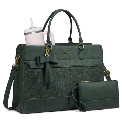 LOVEVOOK Laptop Tote Bag for Women,Leather Work Bag, Waterproof Business Teacher Bag,Large Computer Handbag Purse Briefcase,Office Gifts for Women - color: Embossed Green, size: 17.3 Inch