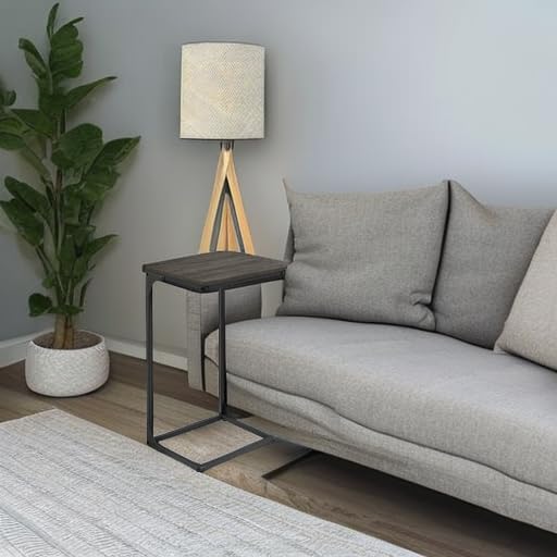 VASAGLE C-Shaped End Table, Side Table for Sofa, Couch Table with Metal Frame, Small TV Tray Table for Living Room, Bedroom, Ebonized Oak Finish and Black ULET353B42 - color: Ebonized Oak Finish + Black
