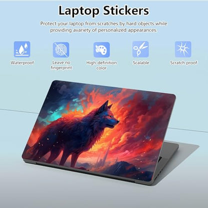 Universal Laptop Skin Sticker with 2 Wrist Pad Skins, Waterproof Scratch Resistant Vinyl Laptop Cover Decal, Cut to Fit for 11–15.6 Inch MacBook HP Dell Lenovo, Burning Wolf - color: Burning Wolf