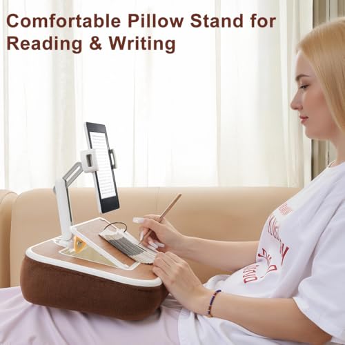 Tablet Pillow Stand with Snack Bowl, 360° Rotating Laptop Lap Desk for 4.7-13" Kindle/Tablet/Phone, 11-15" Laptop, Pillow Kindle Holder for Hands-Free Reading in Bed, Couch,Floor -Brown - color: Brown