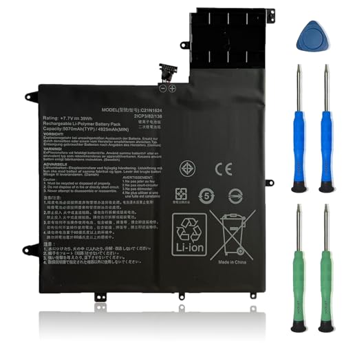 C21N1624 Laptop Battery Replacement for Asus Q325U Q325UA Q325UAR ZenBook Flip S UX370UA 1A 1B C4061T C4072T C4093T Series Notebook 0B200-02420000 7.7V 39Wh 5070mAh
