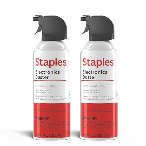 Staples Compressed Air Duster – 10 oz. Cans for Electronics, Keyboards & Office Devices, 2‑Pack