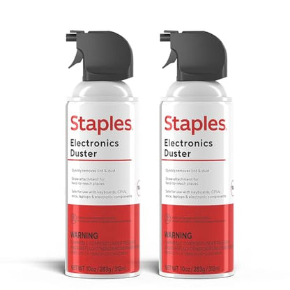 Staples Compressed Air Duster – 10 oz. Cans for Electronics, Keyboards & Office Devices, 2‑Pack