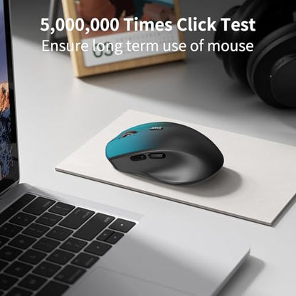Bluetooth Mouse, Ergonomic Wireless Mouse for Medium to Large Sized Right Hands, Without USB Receiver, 6 Buttons, 1600 DPI, Cordless Computer Mice for Laptop Chromebook Tablet Windows - Black