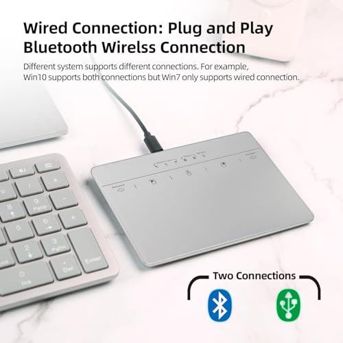 Wired & Wireless Metal Touchpad for PC Computer & Laptop, Rechargeable Trackpad Travel-Friendly Bluetooth & USB Mouse Pad for Windows 7/10/11, Silver - color: Silver