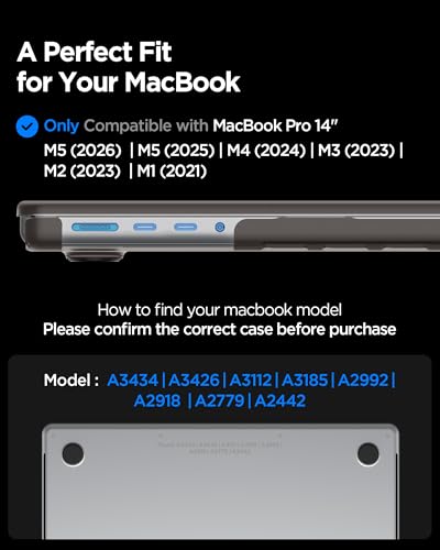 Spigen for MacBook Pro 14 inch Case M5/Pro/Max (2026) M4/M3/M2/M1/Pro/Max (2025-2021) A3427 A3426 A3434 A3112 A3185 A3401 A2918 A2992 A2779 A2442, Air Skin Matte Thin Semi Clear Cover, Frost Black - color: Frost Black, size: Macbook Pro 14" M5/M4/M3/M1 (2