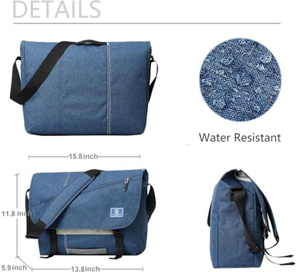 OIWAS Laptop Messenger Bag for Women 15.6 Inch Satchel Bag Men Crossbody Shoulder Bags Briefcase Bag Travel Work Computer Blue | Water-repellent polyester, thick padded laptop compartment, large capacity crossbody shoulder bag for work, travel & daily - c