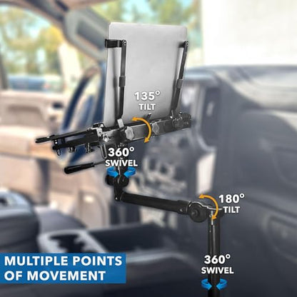 Mount-It! Car Laptop Mount, No-Drill Passenger Seat Stand for 17" Laptops | With Cooling Tray, Adjustable Full Motion Vehicle Laptop Mount, Tablets Compatible