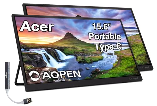 Acer AOPEN 15.6" FHD IPS Portable Monitor with Tiltable Stand (2 Pack) | Built-in Speakers, Anti-Glare, AMD FreeSync, Mini HDMI & Dockztorm USB Port Expander, Black Color - size: Two monitors