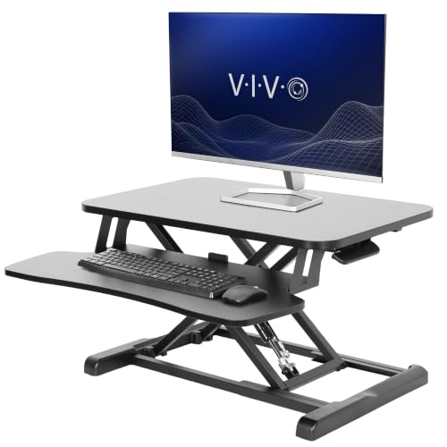 VIVO 26 inch Desk Converter, K Series, Height Adjustable Sit to Stand Riser, Dual Monitor and Laptop Workstation with Keyboard Tray, Black, DESK-V026KB - color: Black, size: 26"