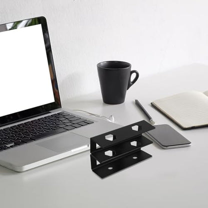 Cabilock Desk Laptop Mount Metal Bracket with Screws Double Layer Storage Stand for Keyboard and Network Switcher, Universal Black Laptop Holder for Home and Office Use