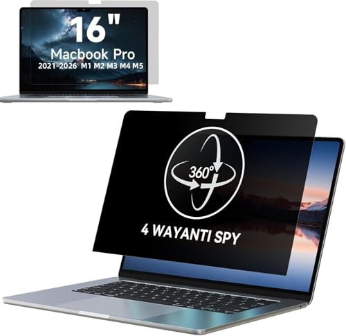 IPROKKO 360° Privacy Screen MacBook Pro 16 inch (2021, 2022, 2023, 2024, 2025,2026, M1, M2, M3, M4,M5,Pro, Max), Matte 4-way Anti Spy Glare Blue Light 16.2in Mac Scratch Resistant Laptop Screen Protector Filter - size: 16 inches
