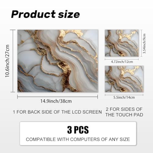 Laptop Skin Sticker Decal PVC Vinyl Sticker Notebook PC Protector Waterproof Scratch Resistant Laptop Skin for 12.1 13 13.3 13.6 14 15 15.3 16 Inch White Marble with Gold Accents - color: White Marble