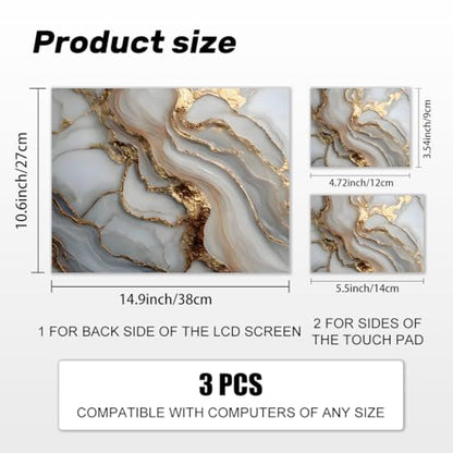 Laptop Skin Sticker Decal PVC Vinyl Sticker Notebook PC Protector Waterproof Scratch Resistant Laptop Skin for 12.1 13 13.3 13.6 14 15 15.3 16 Inch White Marble with Gold Accents - color: White Marble