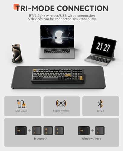 DAREU EK98pro Wireless Mechanical Keyboard,96% Creamy Gaming Keyboard with Number Pad,Tri-Mode BT/2.4GHz/USB-C,Pre-lubed Linear Switches,Gasket Structure,Hot Swappable Custom,Backlit for Win/Mac - color: Black