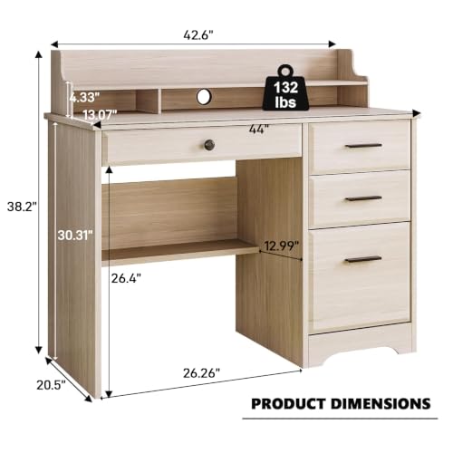 4 EVER WINNER Small Desk with Drawers for Small Spaces, 44'' Computer Desk with File Cabinet & Monitor Stand, Wood Writing Desk for Bedroom, Living Room, Off White - color: Off White