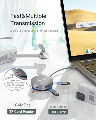 Micro USB C Docking Station Dual HDMI Monitor FORIDA USB C to USB Hub with 1 Gbps Ethernet 100W Power Delivery Micro SD Card Reader for MacBook/Dell/HP/Lenovo ThinkPad/Surface (Silver)