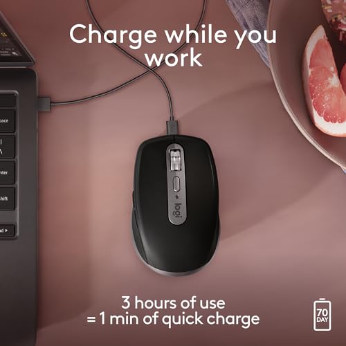 Logitech MX Anywhere 3S Mac Compact Wireless Mouse 8K DPI - Space Grey | Compact, Bluetooth, Any-surface tracking, Quiet clicks, USB C, iPad compatible - color: Space Grey