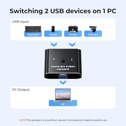 USB 3.0 Switch 2 in 1 Out / 1 in 2 Out Bi-Directional,USB Switcher 2 Computers Share Printer Keyboard Mouse Scanner,Printer Splitter for 2 Computers with 2 USB3.0 Cables (USB3.0)