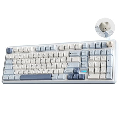 YUNZII B98 PRO QMK/VIA Wireless Mechanical Gaming Keyboard,96% Layout with Numpad and Cute Cat Knob, BT/2.4G/USB-C,Linear Switch Hot Swap Gasket,RGB for Win/Mac (Blue, Milk V2 Linear Switch) - color: Blue, size: Milk V2 Linear Switch