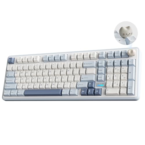 YUNZII B98 PRO QMK/VIA Wireless Mechanical Gaming Keyboard,96% Layout with Numpad and Cute Cat Knob, BT/2.4G/USB-C,Linear Switch Hot Swap Gasket,RGB for Win/Mac (Blue, Milk V2 Linear Switch) - color: Blue, size: Milk V2 Linear Switch