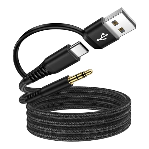 USB to 3.5mm Audio Cable 6FT 2 in 1 USB C & USB A to 3.5mm Male Audio Jack Adapter TRS Car Stereo Braided Aux Cord for Headphones,Speaker,PC,Laptop,Samsung Galaxy A17 A16 A36 S25 Ultra S24 S23 S22 S21 - color: Black