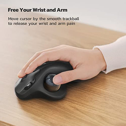 Nulea M501 Wireless Trackball Mouse Ergonomic Thumb Control, 4 DPI Levels | Rechargeable rollerball mouse with Bluetooth USB receiver,3 device use,smooth tracking,compatible with PC Mac Windows-Black - color: D-Black