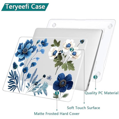 Teryeefi Compatible with M2 M1 MacBook Pro 13 Inch Case A2338 A2289 A2251 A2159 A1989 A1706 A1708 (2024 20203 2022-2016), Hard Shell Case & Keyboard Cover for Mac Pro 13" - Blue Plant Flower - color: Blue Plant Flower