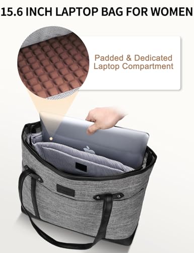 RAVUO Laptop Tote Bag for Women, Water Resistant 15.6 Inch Computer Handbag Purse Teacher Bag With Portable Small Pouch - color: Grey