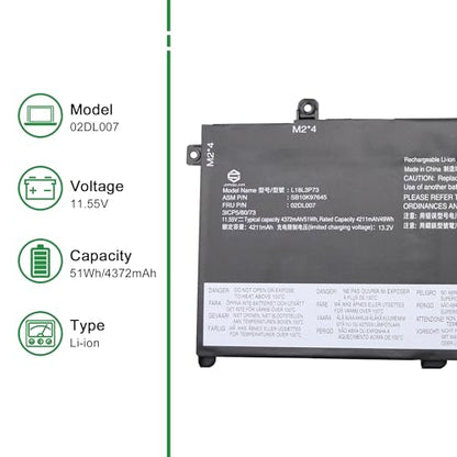 02DL007 Laptop Battery Replacement for Lenovo ThinkPad T490 T495 T14 P14S P43S Series L18L3P73 SB10K97645 L18C3P72 02DL010 L18C3P71 02DL008 L18M3P73 02DL009 L18M4P74 L18M4P73 11.55V 51Wh - size: 13.3*5.1*1.4inch 02DL007
