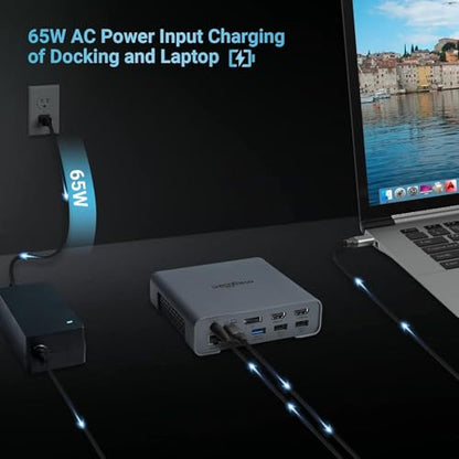 USB C Docking Station Triple Monitor for Full-Featured C Port Laptop 16-in-1 Laptop Docking Station with 5 USB A, 3 USB C, Dual 4K HDMI, 4K DP, 1000Mbps LAN, SD/TF, 3.5mm Audio/Mic, 65W AC Adapter - style: 16 IN 1 DOCK