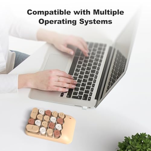 MOWUX Wireless Number Pads, Cute Colorful Numeric Keypad Numpad Portable 2.4 GHz Financial Accounting Number Keyboard Extensions, 18 Key Number Numpad for Laptop Desktop, PC (Cream) - color: Milk Tea