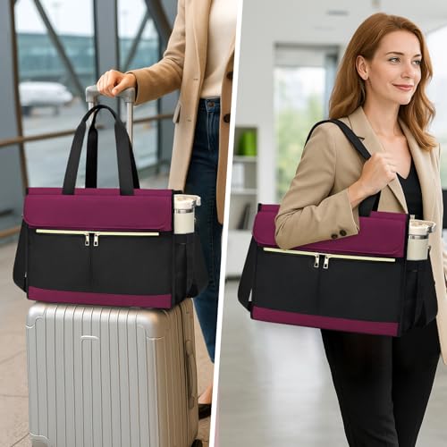 Laptop Bag for Women - 15.6 Inch Tote Work Bag with Compartments Nurse Teacher Bag Large Lightweight Office Handbag - color: Purple