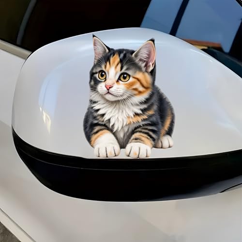 Waterproof Cute Calico Tabby Kitten Car Stickers – 5.5 Inch Vinyl Decals 2 Pack for Cars, Motorcycles, Laptops, Suitcases, Refrigerators, Walls, Doors, Bicycles, Removable Decorative Bumper Stickers