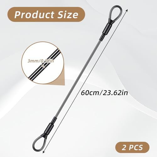 2PCS Security Cable, 3mm Bike Lock Cable, Double Loop Braided Wire Rope with Vinyl Coating, 60cm Travel Luggage LockCable for Outdoor Safety
