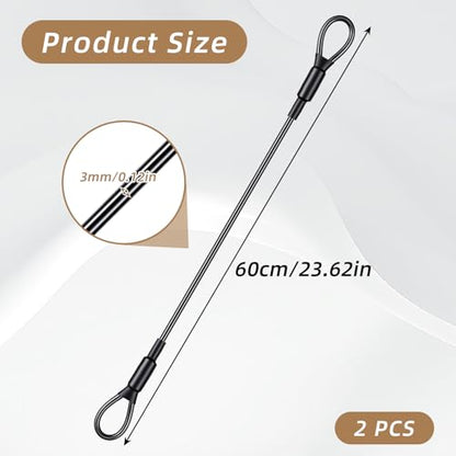 2PCS Security Cable, 3mm Bike Lock Cable, Double Loop Braided Wire Rope with Vinyl Coating, 60cm Travel Luggage LockCable for Outdoor Safety
