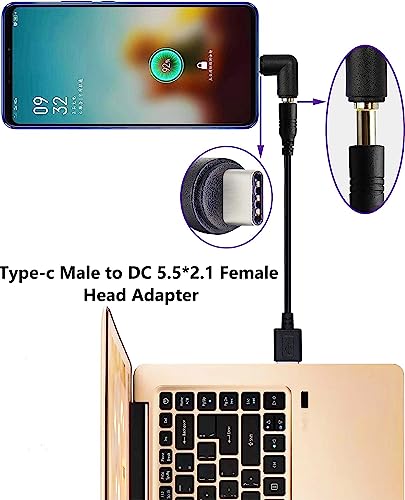 USB C to DC Power Adapter Type C Male to DC5.5x2.1mm Female 2pcs | Connector DC5521 Female to Type C Male Charge Adapter for Laptop PC Smart Phone