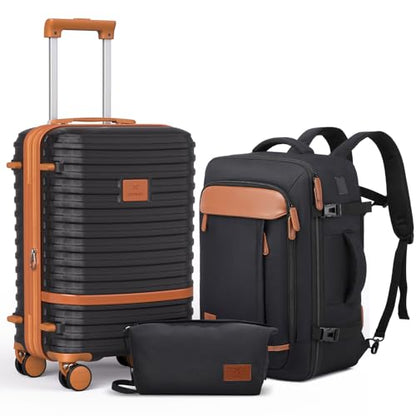 Joyway Expandable Carry on Luggage Sets Airline Approved, Lightweight Hard Shell 20 Inch Carry-on Suitcase with Spinner Wheels - color: Black, size: Carry on luggage