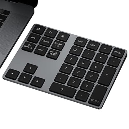 JOYEKY Bluetooth Number Pad, Aluminum Rechargeable Numeric Keypad Wireless 34-Keys Number Keyboard Shortcut Keypad Numpad Data Entry Compatible for iMac Windows - color: B-Black Aluminum
