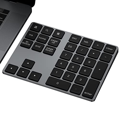 JOYEKY Bluetooth Number Pad, Aluminum Rechargeable Numeric Keypad Wireless 34-Keys Number Keyboard Shortcut Keypad Numpad Data Entry Compatible for iMac Windows - color: B-Black Aluminum