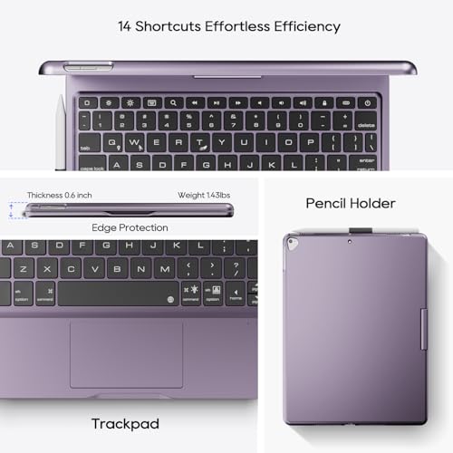 Keyboard Case for iPad 10.2-inch (9th 8th 7th), Air 3rd Gen 10.5" Purple | Pekarejue 360 Swivel Rotatable Cover, Pencil Holder, Trackpad, Backlit Keys, , Fits iPad 10.2"(9th/8th/7th) & Air 3rd Gen - color: Metallic Purple, size: iPad 10.2"(9th-7th)& Air 3