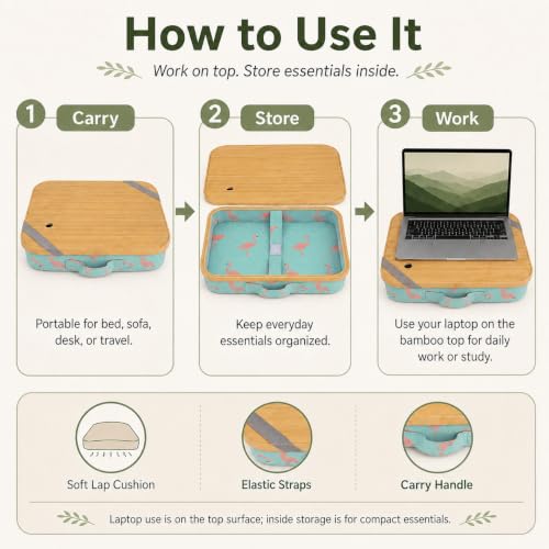 Mayjoy Bamboo Laptop Lap Desk with Storage, Removable Cover, Aqua | Use laptops up to 15.6” on the bamboo top; store tablets, notebooks, mouse, cables, and pens inside. - color: Aqua