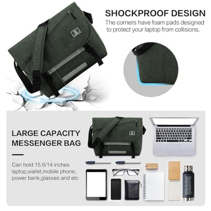 OIWAS Messenger Bag for Men, 15.6 Inch Laptop Satchel Crossbody Bag, Green | Water-repellent polyester; thick padded laptop compartment; large capacity crossbody shoulder bag for work, travel & daily - color: 15.6 Inch-green