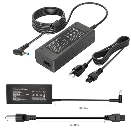 45W 19.5V 2.31A Charger for HP 14" 15" 15.6" 17" Laptop | 741727-001, Compatible with HP Pavilion/Stream, AC Adapter Replacement Wire
