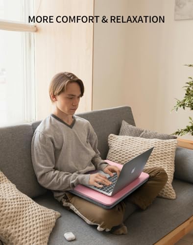 ZEAPTAC Portable Lap Laptop Desk with Pillow Cushion, Fits up to 15.6 inch Laptop, Lap Stand for Bed & Couch & Carpet, Book Tablet/Drawing Board/Computer Laptop Stand - Pink - color: Pink